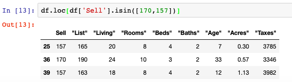 DataFrame.loc approach to selecting rows from a DataFrame using .isin() function